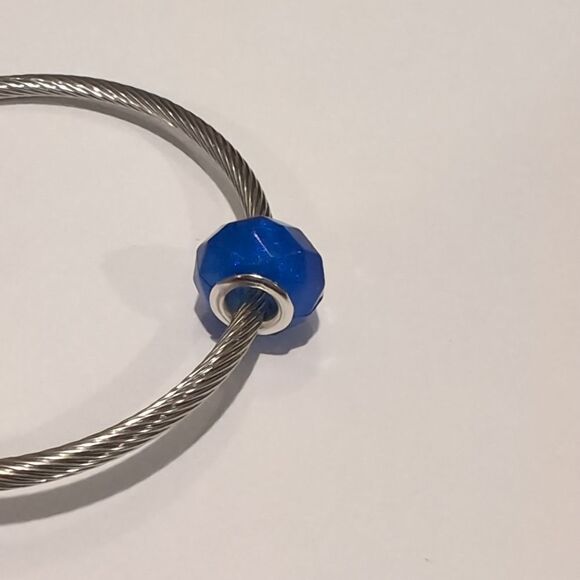 Silver Glittery Blue Faceted Charm for Pandora Style Bracelet - Picture 4 of 4